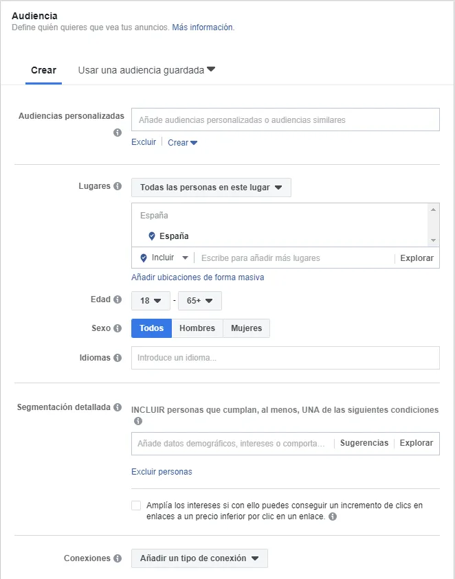 crear audicencia target anuncios instagram