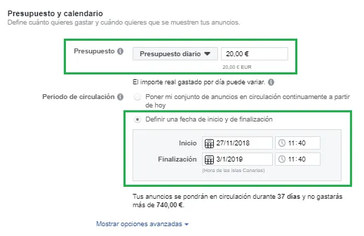 presupuesto publicidad instagram