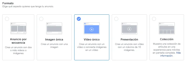 seleccionar formato del anuncio de instagram
