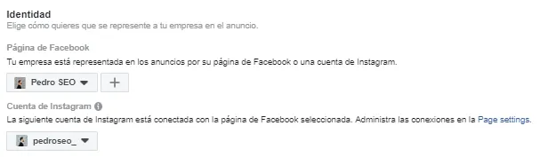 seleccionar cuenta de instagram para publicidad