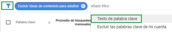 filtro palabra clave